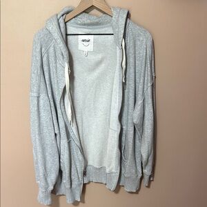 Aerie Gray Zip Up Sweater Soft Cotton Blend